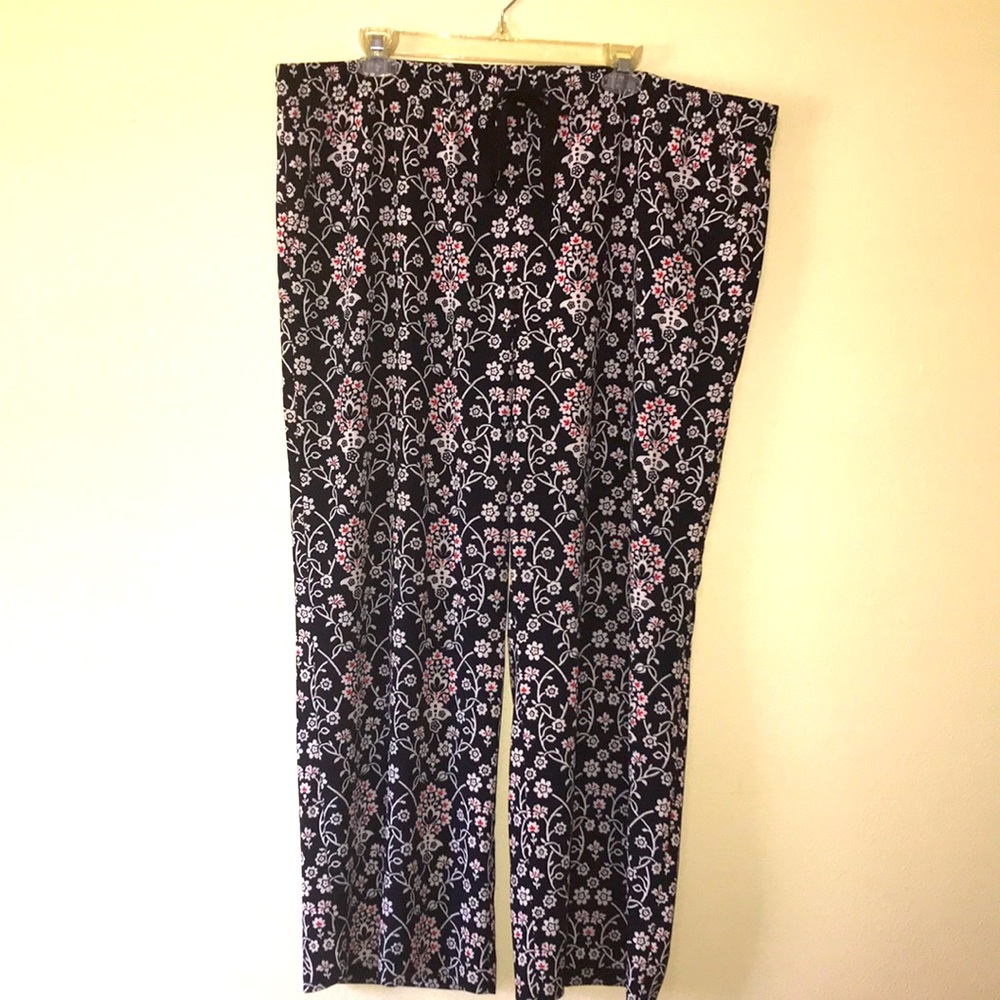 Loft Navy Floral Wide Leg Pants
